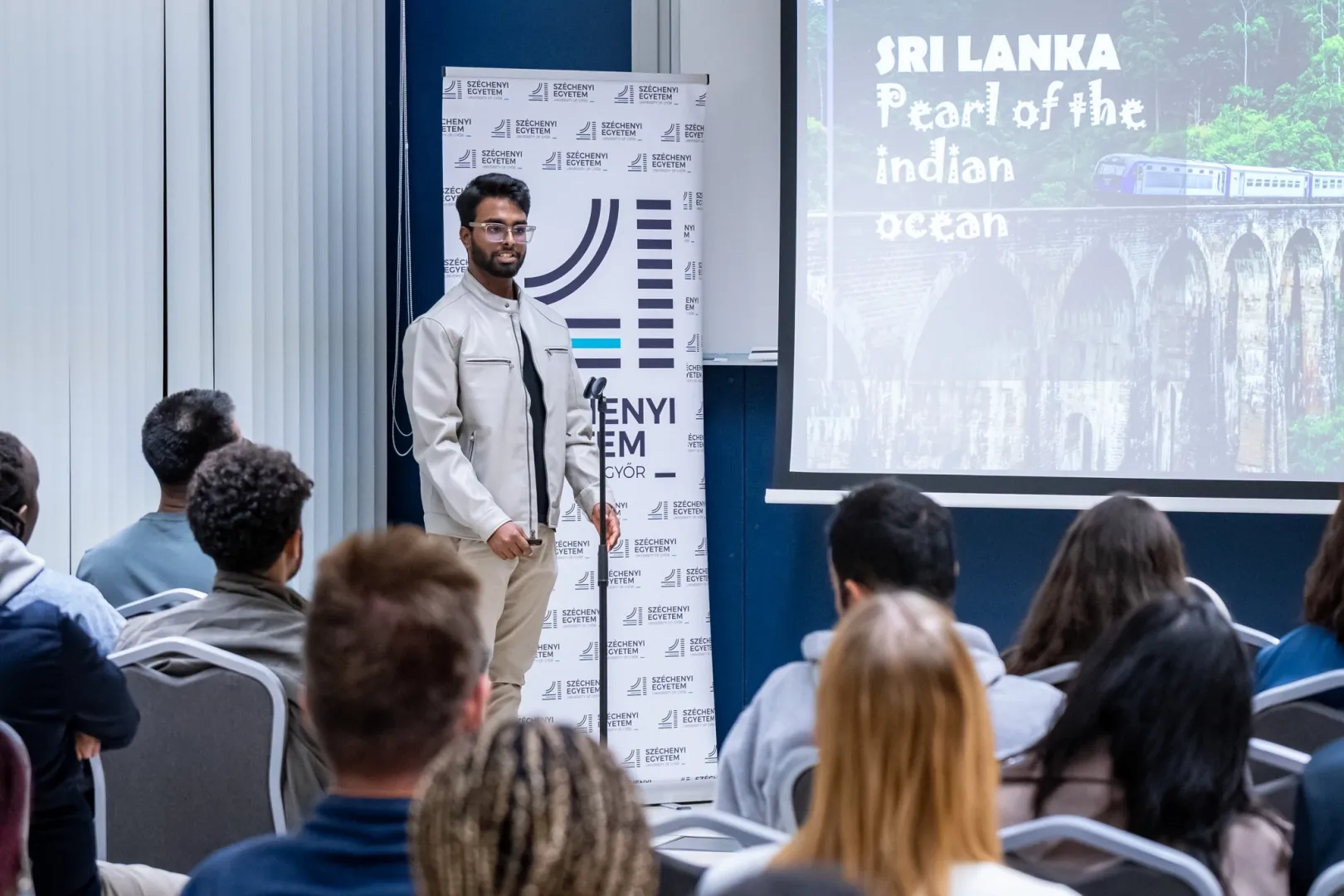 Nipun Gunarathne, Stipendium Hungaricum scholarship holder and Vehicle Engineering BSc student, gave a presentation on Sri Lanka (Photo: Máté Dudás)